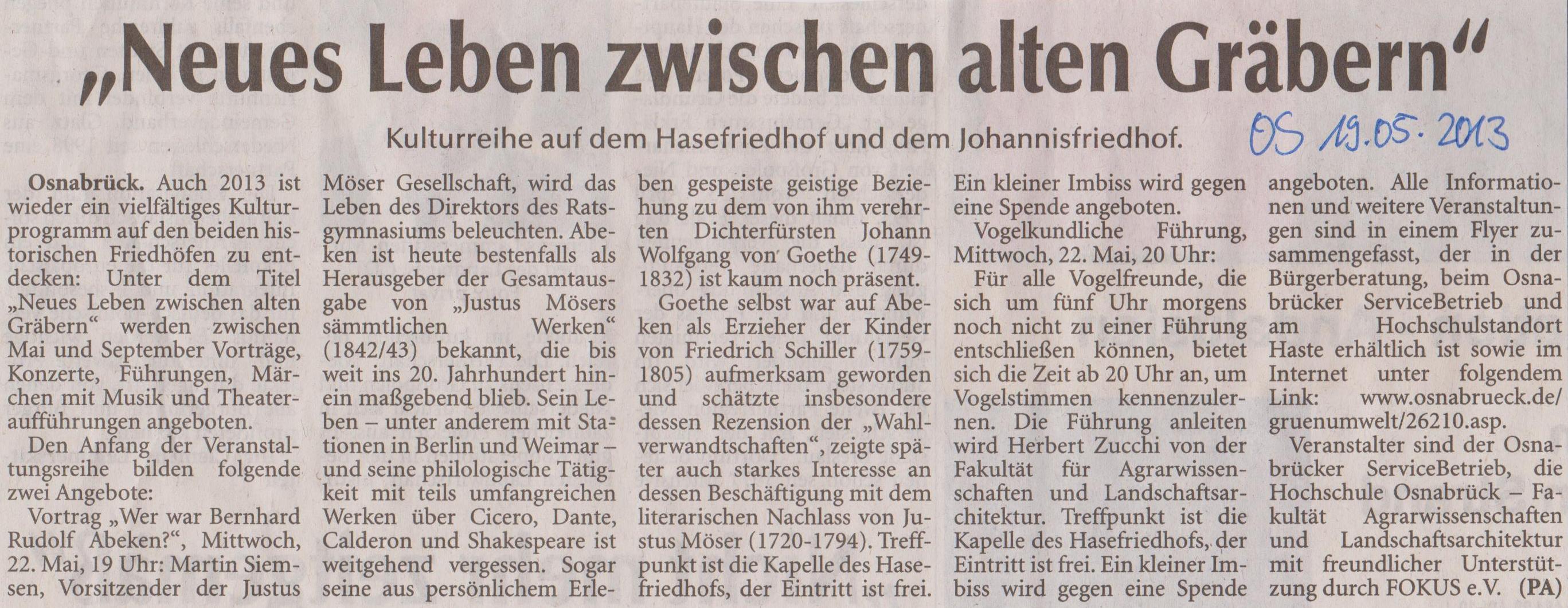 19.05.2013 Neue Osnabrücker Zeitung